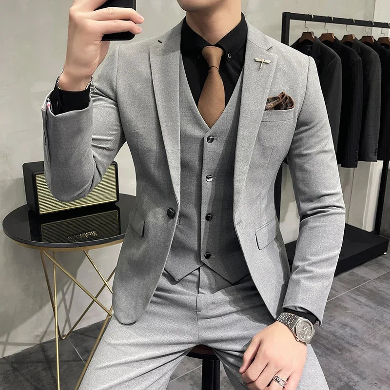 Mens Casual Business Suit 3Pieces Set Groom Wedding Dress