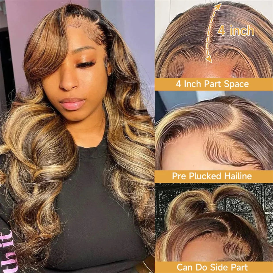 Highlight Wig Human Hair Ombre Brown Lace Front Wig Brazilian Hair Wigs For Women 32 Inch Honey Blonde Body Wave Lace Front Wig