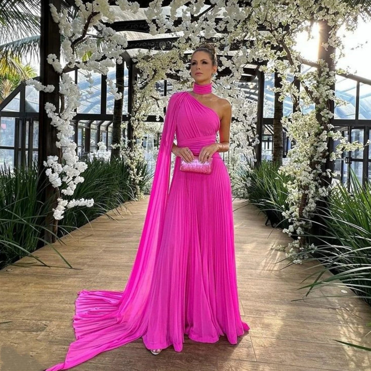 Lucy Rose Red Luxury Woman Party Dress Chiffon Wedding Ceremony One Shoulder Elegant Women 2024 Bride Dresses Shawl Formal Piece