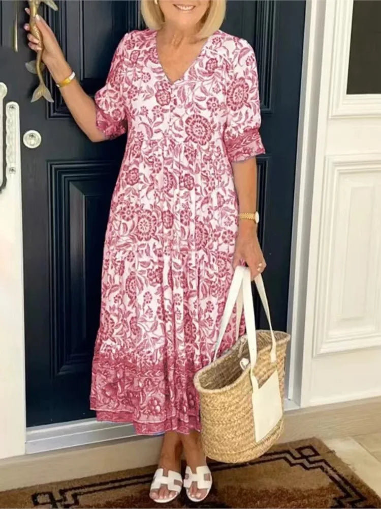 Summer Floral Print Dress For Women Casual Loose Elegant Beach Party Maxi Dresses Robe Femme Fashion Female New Vestidos 2024