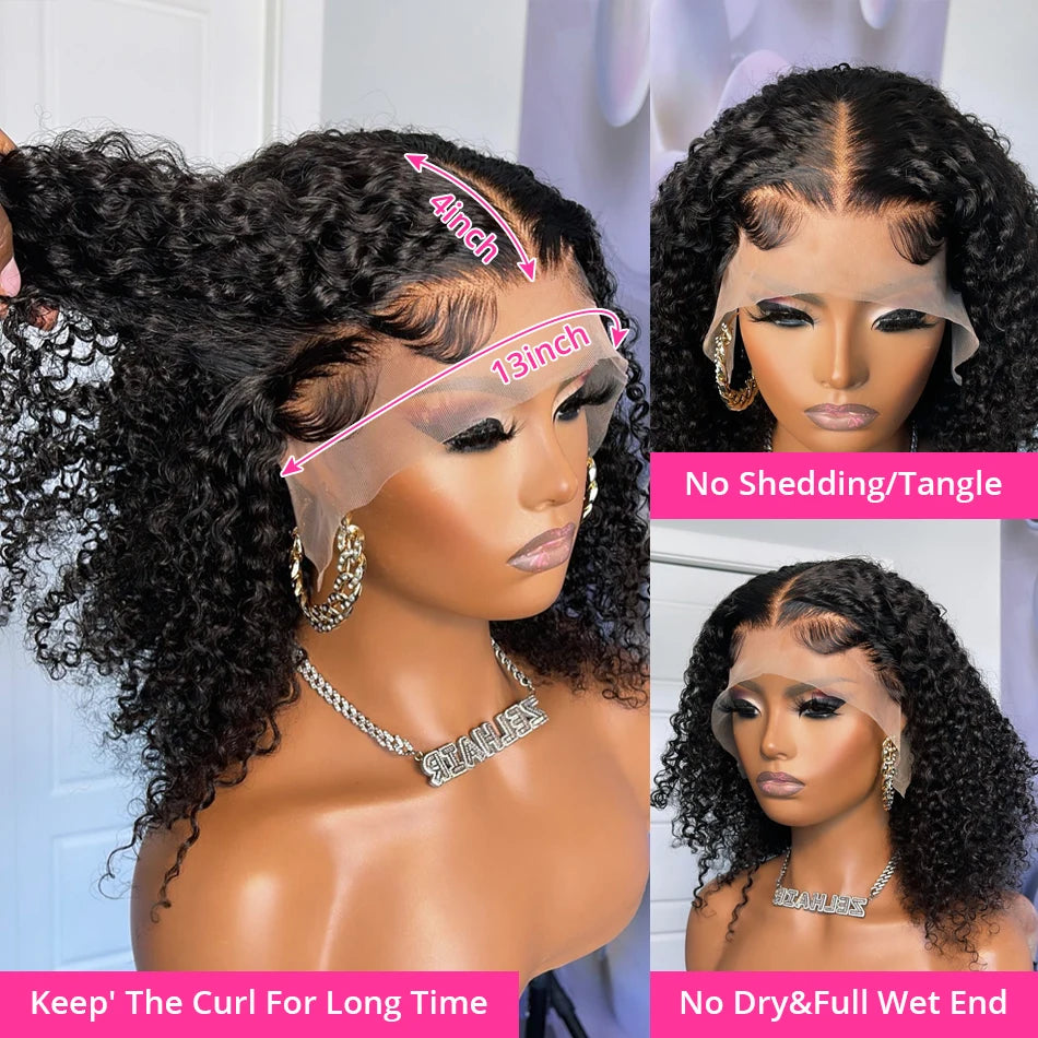 Malaysian Short Bob Wig Jerry Curly Human Hair Lace Frontal Wigs for Black Women Pre Plucked Transparent Deep Wave Frontal Wig