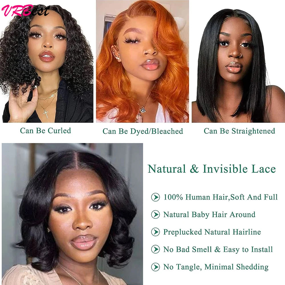 Vrbest Body Wave Bob Wig Wear And Go Glueless Human Hair Wigs Bob Wigs For Women Ready To Wear 4x4 Lace Closure Wig Human Hair