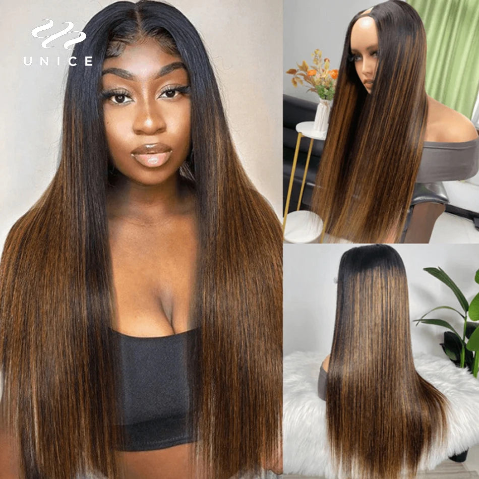 Unice Hair Highlight Straight U Part Wig FB30 Color Human Hair Wigs Brazilian Straight Wig Glueless Wigs For Women Human Hair