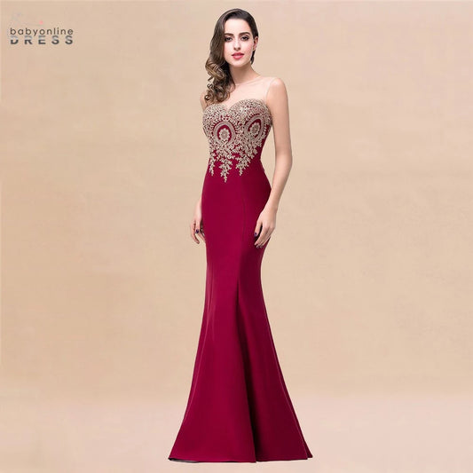 Elegant Mermaid Evening Dress Women Golden Appliques Lace Royal Blue Sweetheart Illusion Wedding Party Prom Gowns Robe de Soiree