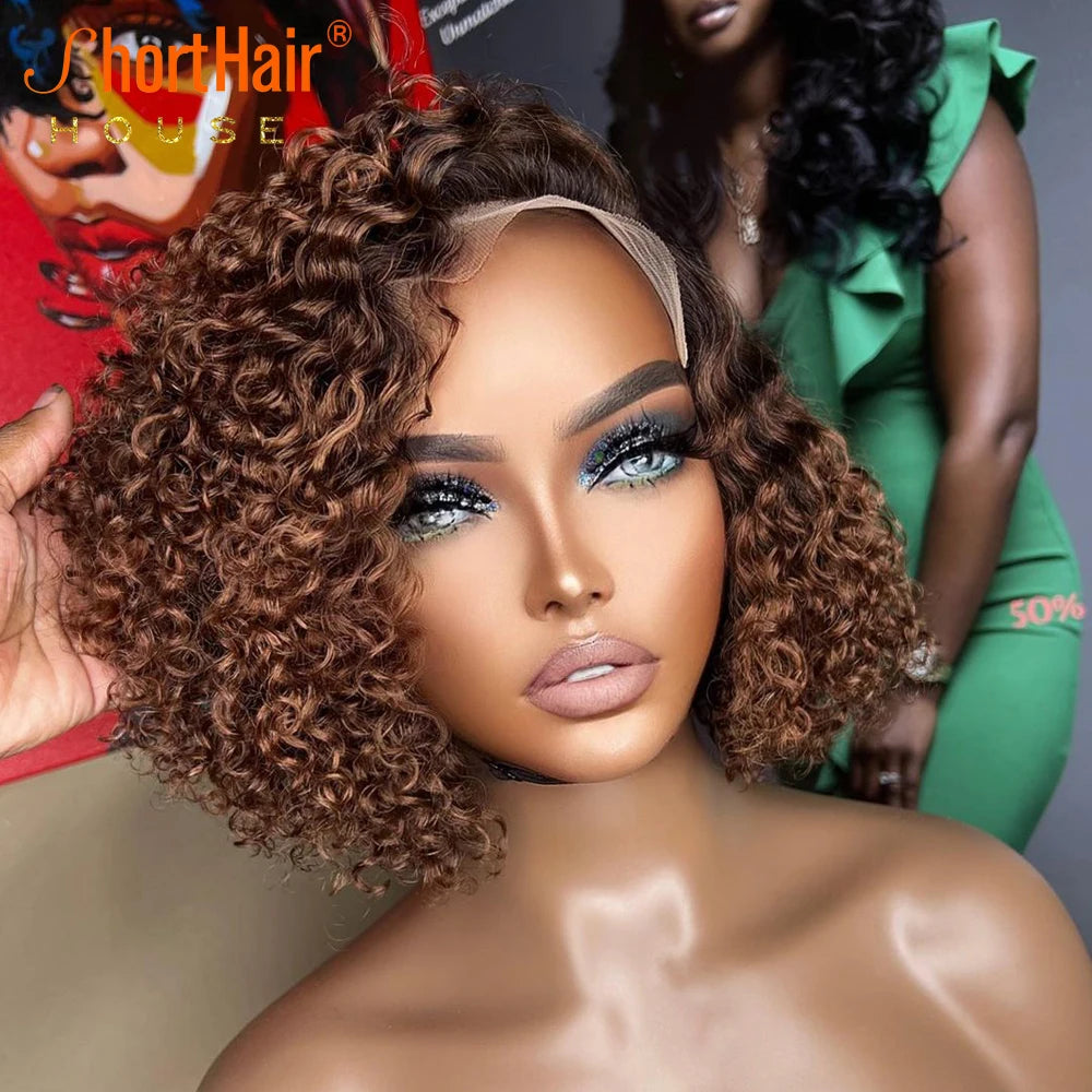 Ombre Ginger Lace Front Wigs Human Hair Transparent Lace Deep Curly Frontal Wig Short Bob Human Hair Wigs for Black Women Blonde