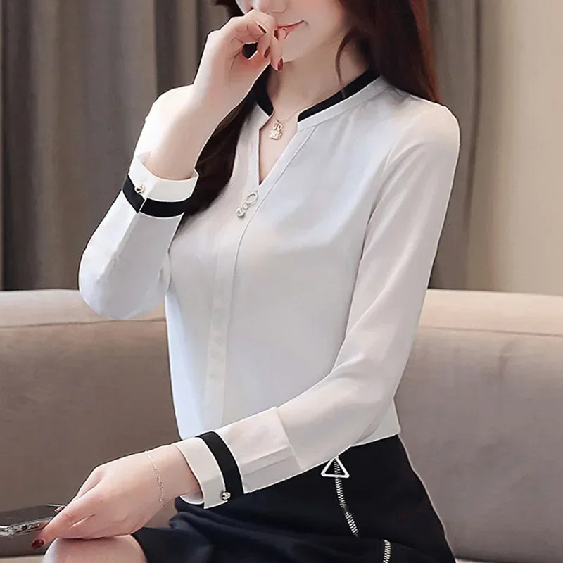 Tops and Blouses Long Sleeve Shirts Beading Chiffon