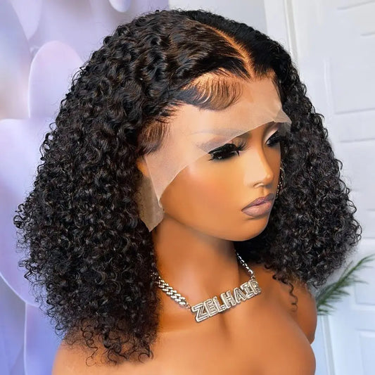 Malaysian Short Bob Wig Jerry Curly Human Hair Lace Frontal Wigs for Black Women Pre Plucked Transparent Deep Wave Frontal Wig