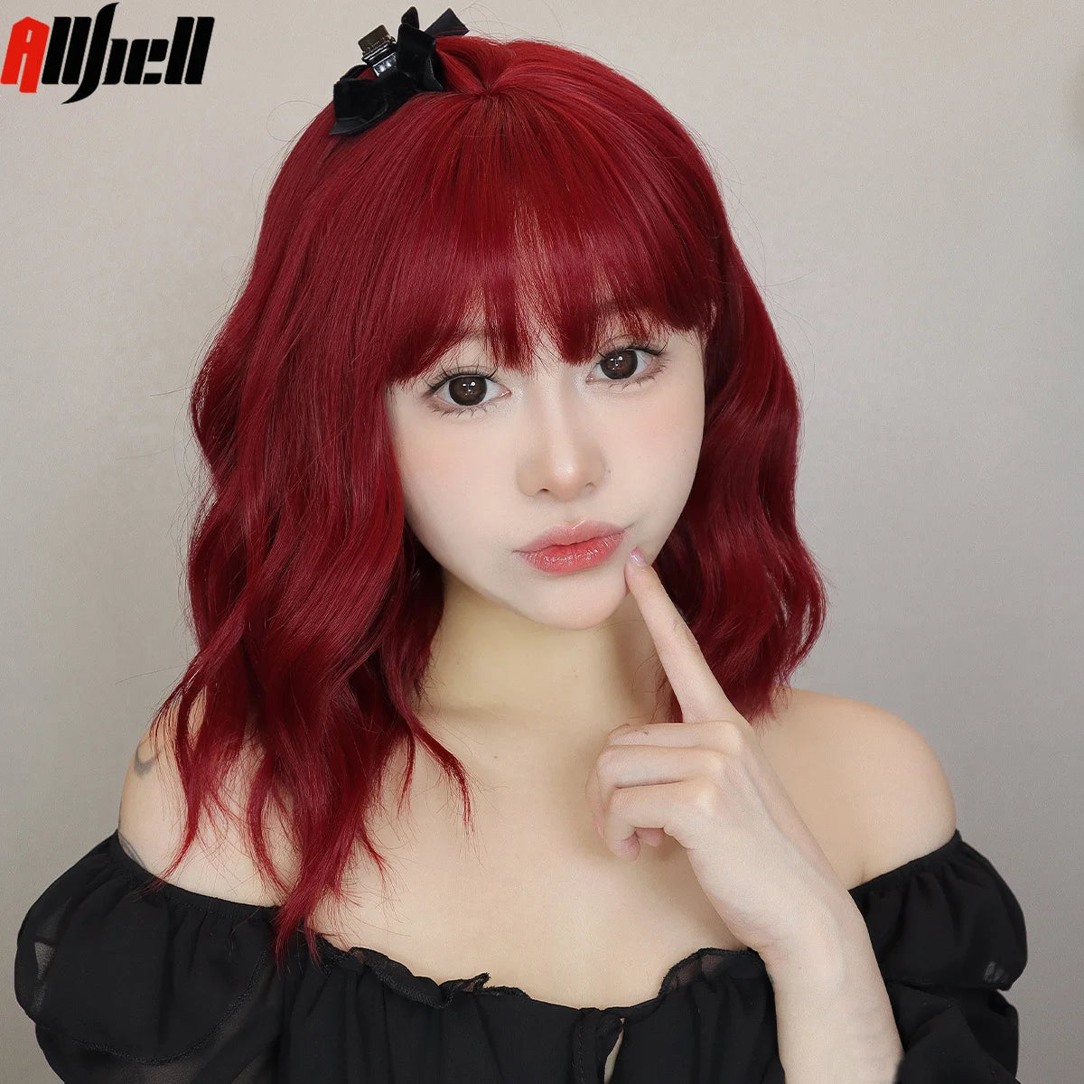 Short Curly Wavy Wigs with Bangs Deep Red Colorful Synthetic Wig Cosplay Hair for Women Party Halloween Hairs High Temperature