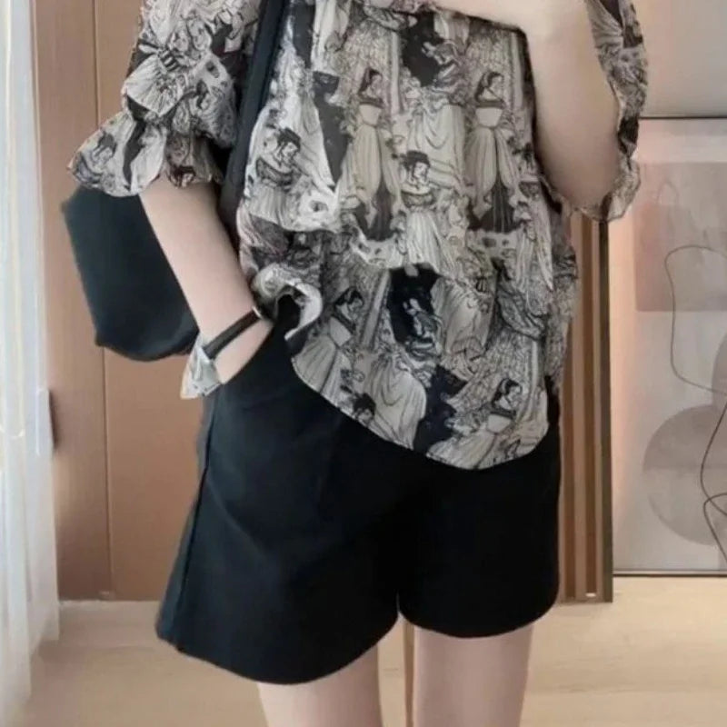 Shirts & Blouses for Women Chiffon Woman Top with Short Sleeve Summer Korean Reviews Clothes Cute and Elegant Aesthetic Youth M