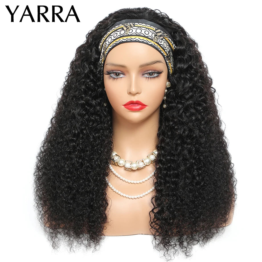 Brazilian Kinky Curly Headband Wig Human Hair 8-30 Inch Glueless Kinky Curly Human Hair Wigs for Women Easy to Go 180% Yarra