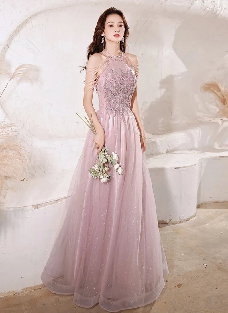 Luxury High Quality Pink Evening Dress 2024  For Prom Summer Autumn Temperament Socialite Senior Party Dress For Women