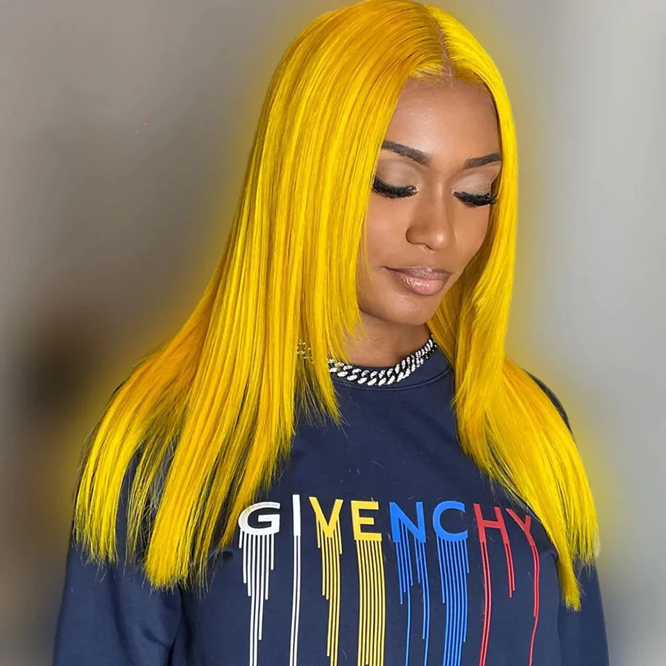 Yellow Color Layered Wig Straight Lace Front Human Hair Wigs for Women 16-24 Raw Glueless Wig Human Hair Pre Plucked Color 1B