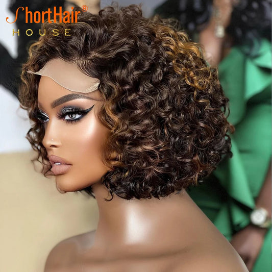 Ombre Ginger Lace Front Wigs Human Hair Transparent Lace Deep Curly Frontal Wig Short Bob Human Hair Wigs for Black Women Blonde