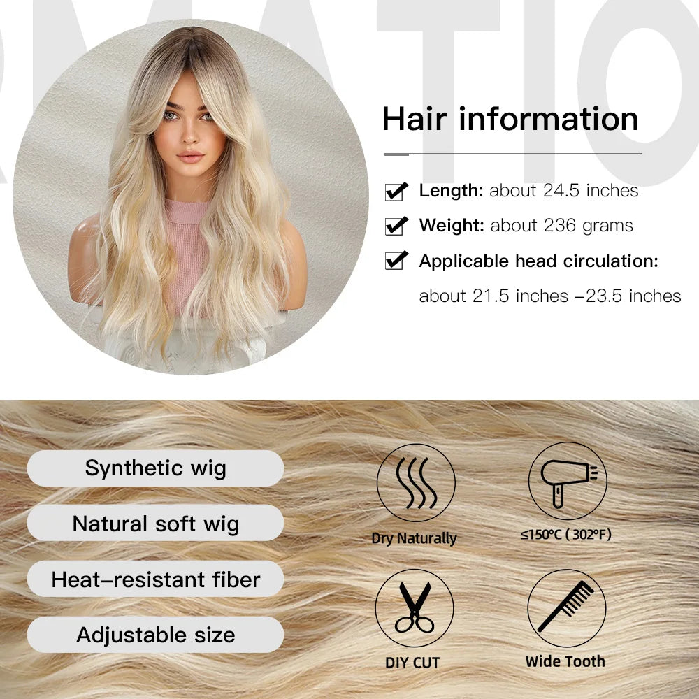 oneNonly Blonde Wig with Bangs Long Wave Good Quality Synthetic Wigs for Women Halloween Party Natural Heat Resistant Hair