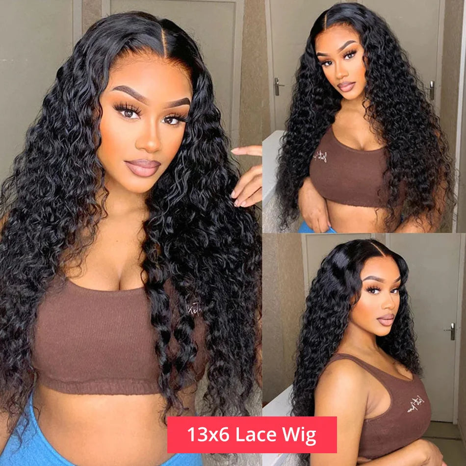 Medium Deep Wave 250 Density 13x4 HD Transparent Lace Front Wig 30 Inch Curly 13x6 Lace Frontal Human Hair Wigs Brazilian Women