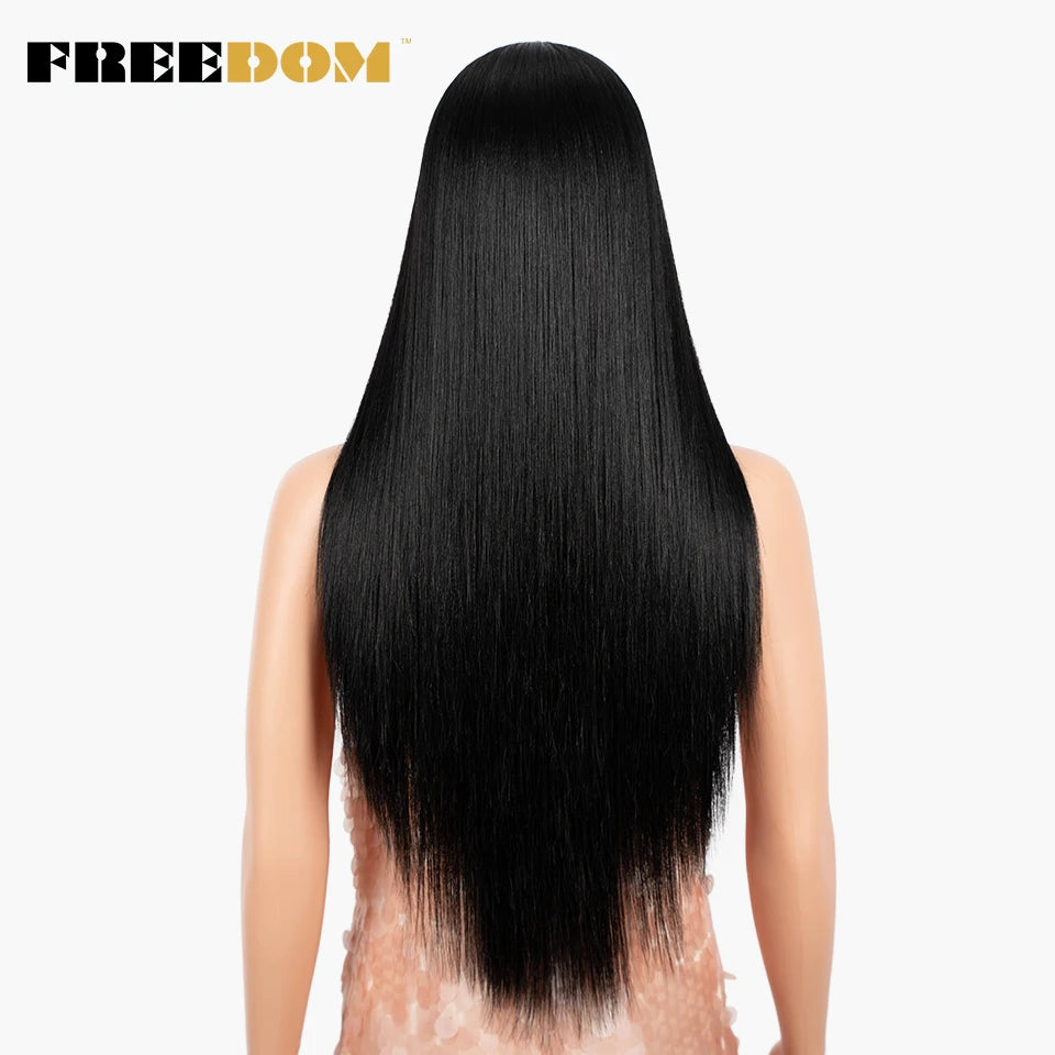 FREEDOM Synthetic Lace Front Wig 28 Inch Long Straight Hair Wigs Soft Red Blonde Lace Front Wigs For Black Women Cosplay Wigs