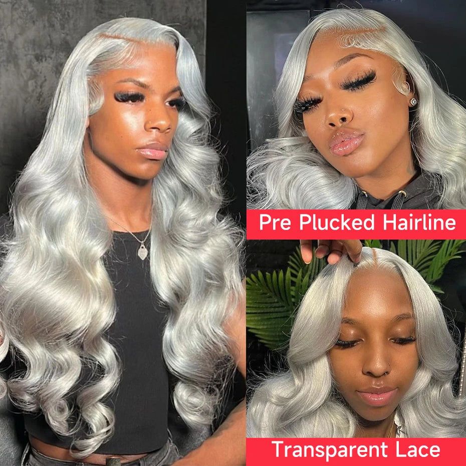 13x6 Silver Grey Colored Lace Front Wigs For Women 613 Honey Blonde Body Wave Remy HD Transparent Lace Human Hair Wig Preplucked