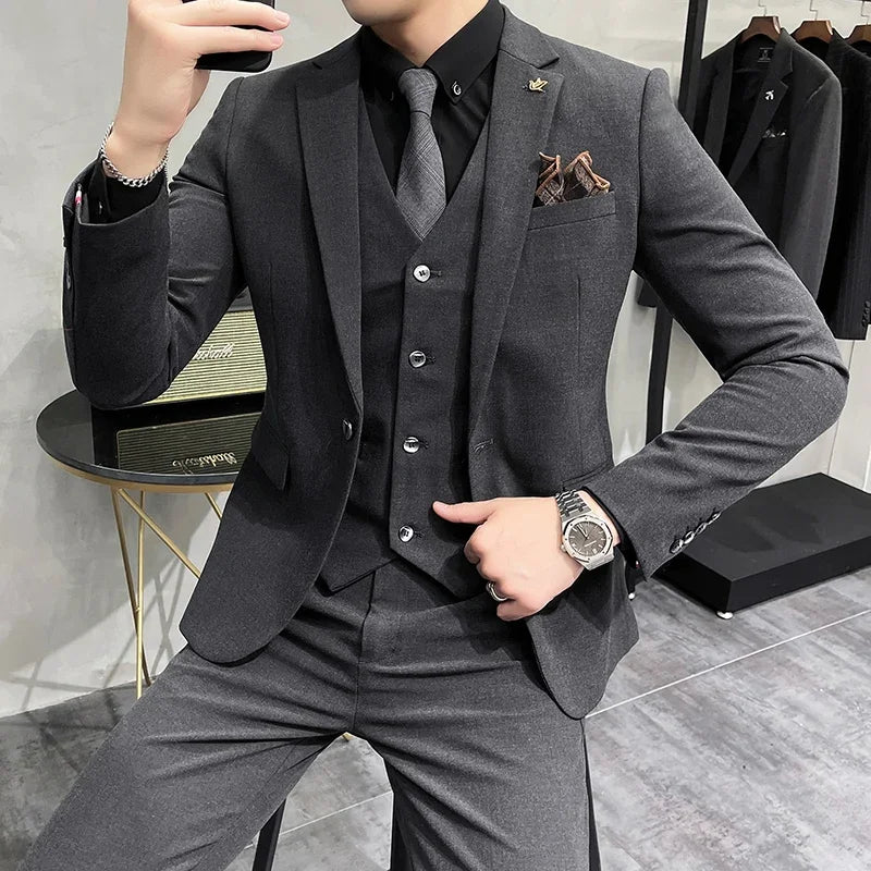 Mens Casual Business Suit 3Pieces Set Groom Wedding Dress