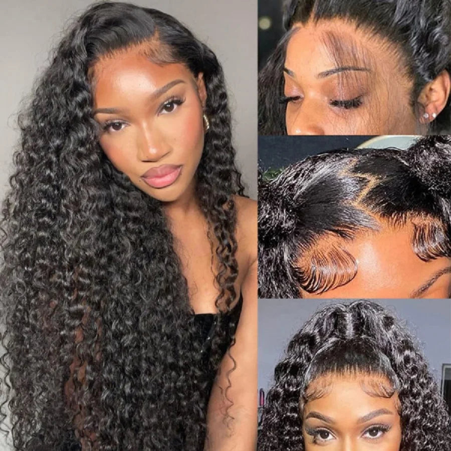 Transparent Kinky Curly 13x4 Lace Frontal Human Hair Wigs On Sale Brazilian Glueless Deep Wave 4x4 Lace Closure Wigs Pre Plucked