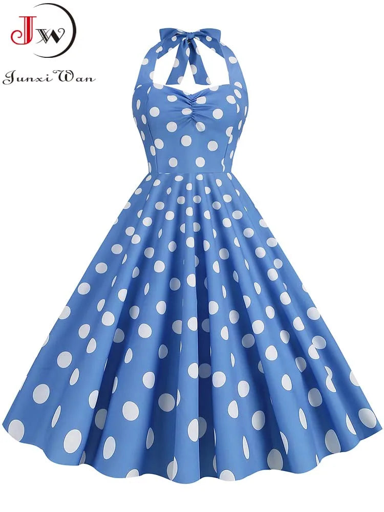 Casual Polka Dot Halter Summer Dresses Women 2023 Vintage Elegant Rockabilly Party Vestidos