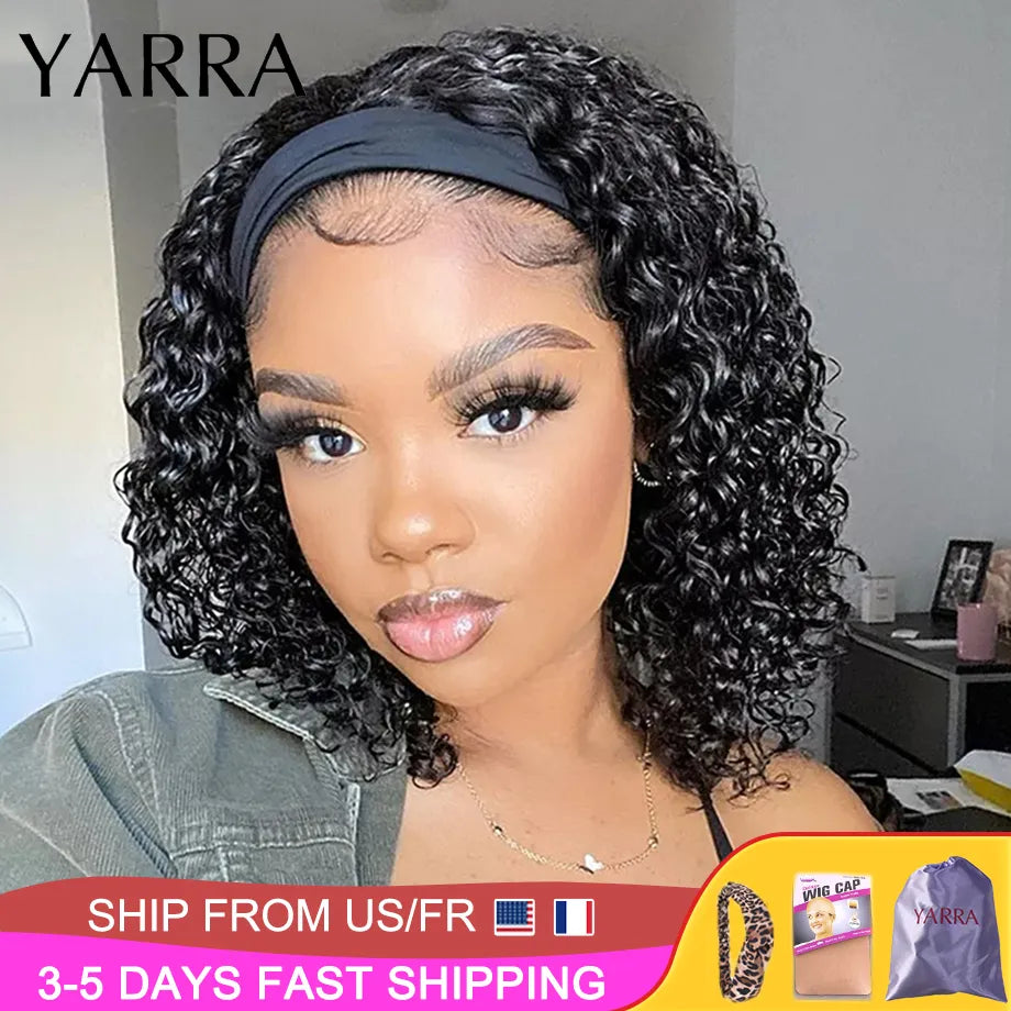 Brazilian Kinky Curly Headband Wig Human Hair 8-30 Inch Glueless Kinky Curly Human Hair Wigs for Women Easy to Go 180% Yarra