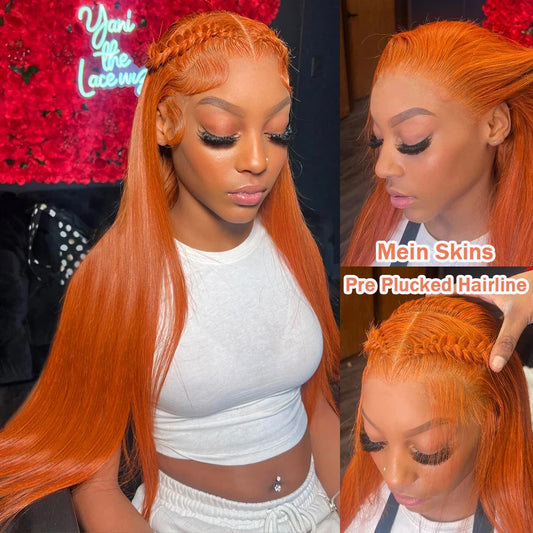 40 Inch Ginger Orange 13x4 Straight Lace Frontal Wig Transparent Lace Front Human Hair Wigs Brazilian 13x6 HD Lace Frontal Wigs