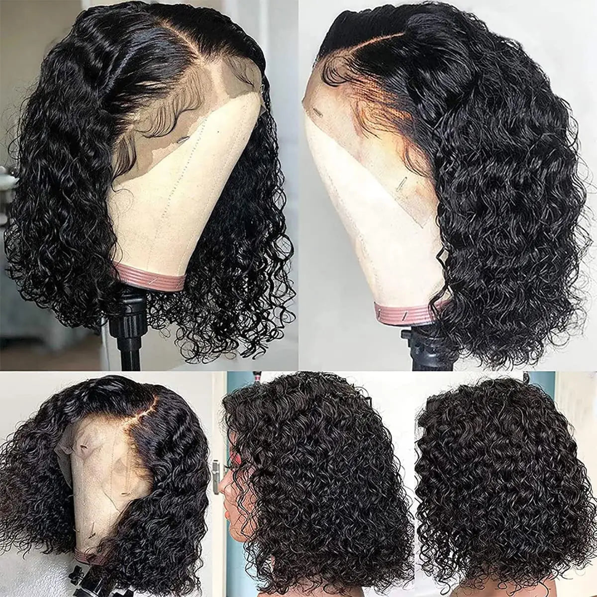 Brazilian Deep Wave Frontal Wig Transparent 13x4 Lace Front Human Hair Wigs for Women Deep Curly Short Bob Wig Pre Plucked 180%