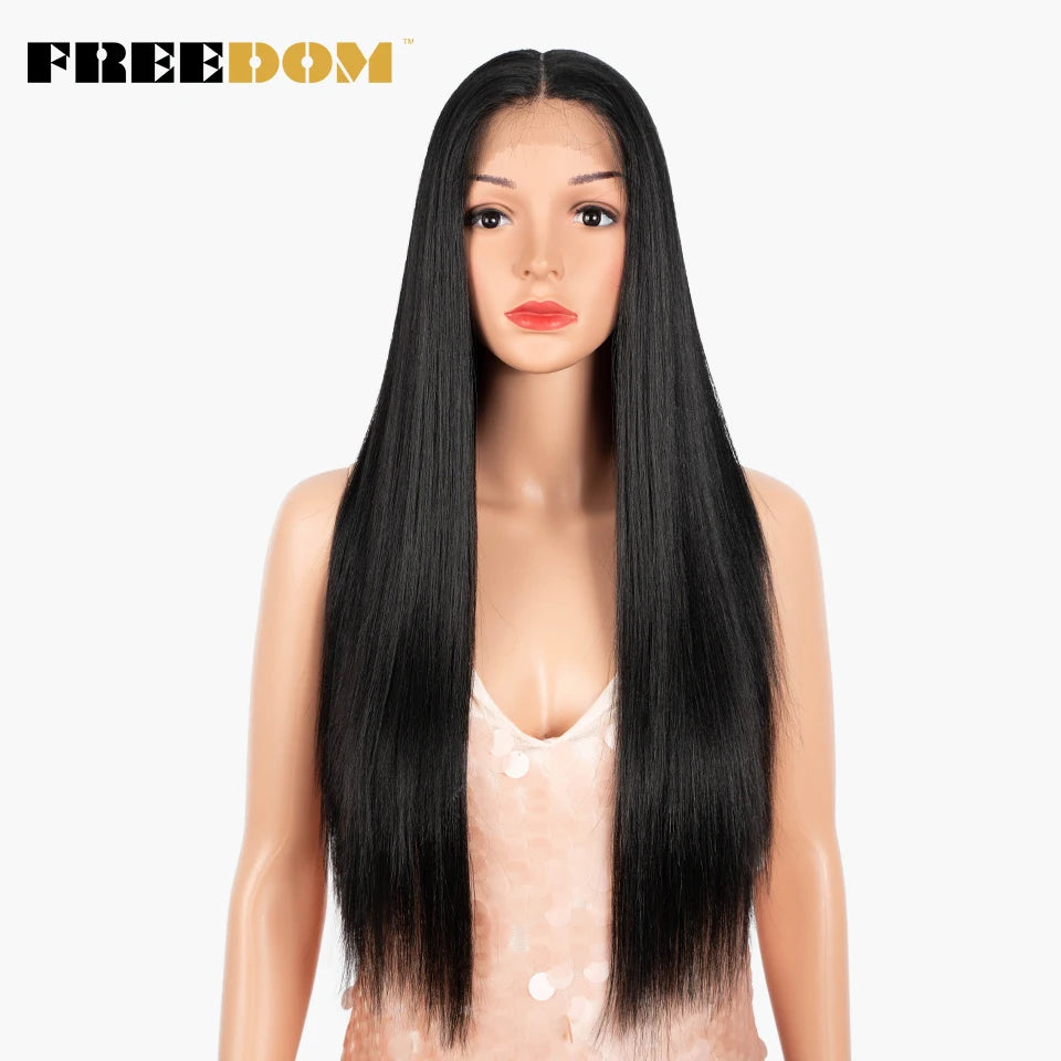 FREEDOM Synthetic Lace Front Wig 28 Inch Long Straight Hair Wigs Soft Red Blonde Lace Front Wigs For Black Women Cosplay Wigs