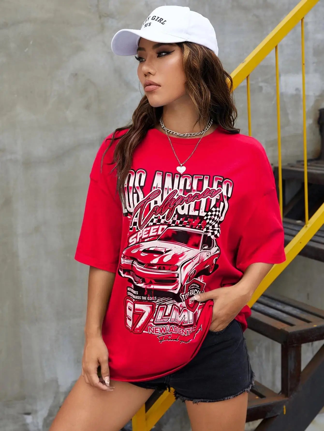 Los Angeles Auto Race Personality Graphic Women Tshirts Casual Cotton Tee Clothes Loose Street Tee Shirtfashion Soft Tops Female