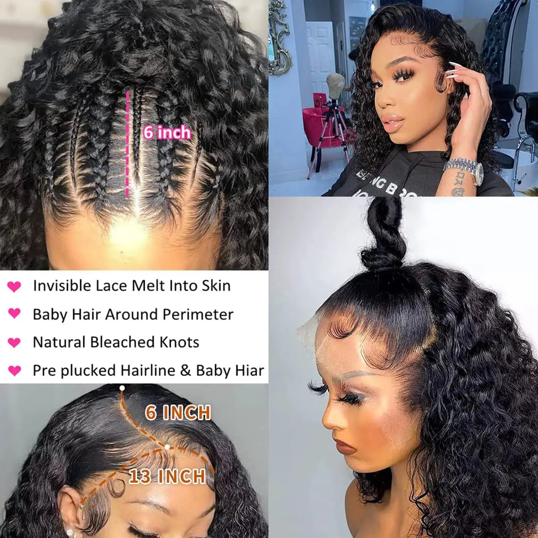 Brazilian Deep Wave Frontal Wig Transparent 13x4 Lace Front Human Hair Wigs for Women Deep Curly Short Bob Wig Pre Plucked 180%