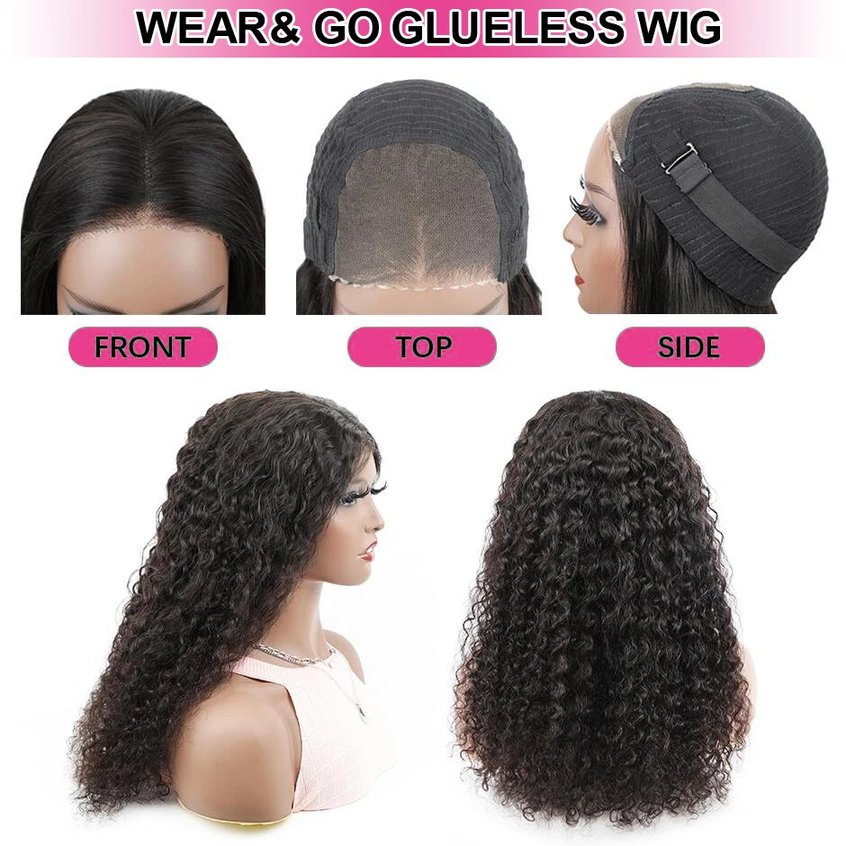 Water Wave Glueless Wig Pre-Cut HD Lace Wig 180% Pre-Plucked Natural Wave Wear Go Glueless Curly Human Hair Wigs For Women