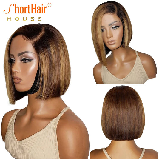 Short Straight Colored Bob 13X4 Lace Front Human Hair Wigs 4X4 Lace Closure Pre Plucked With Baby Hair For Women Human Hair