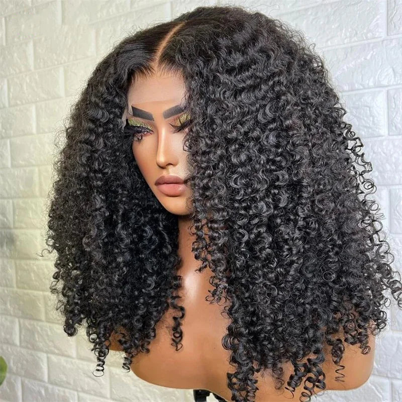 Natural Black Long 24Inch 180Density Soft Glueless Kinky Curly Lace Front Wig For Women With Baby Hair  Preplucked Daily Fashion