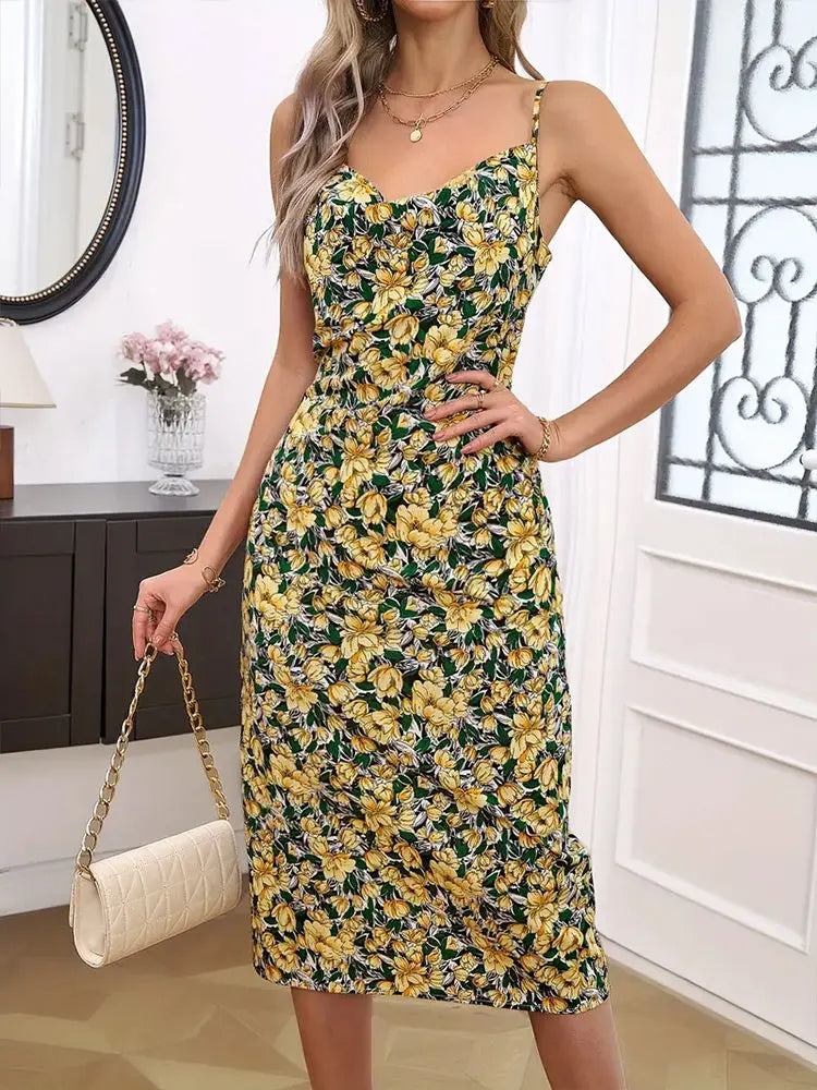 Sexy Floral Print Short Dress Women Summer Fashion Black Backless Beach Sundress Casual Sleeveless Lace-up New In Dresses 2024