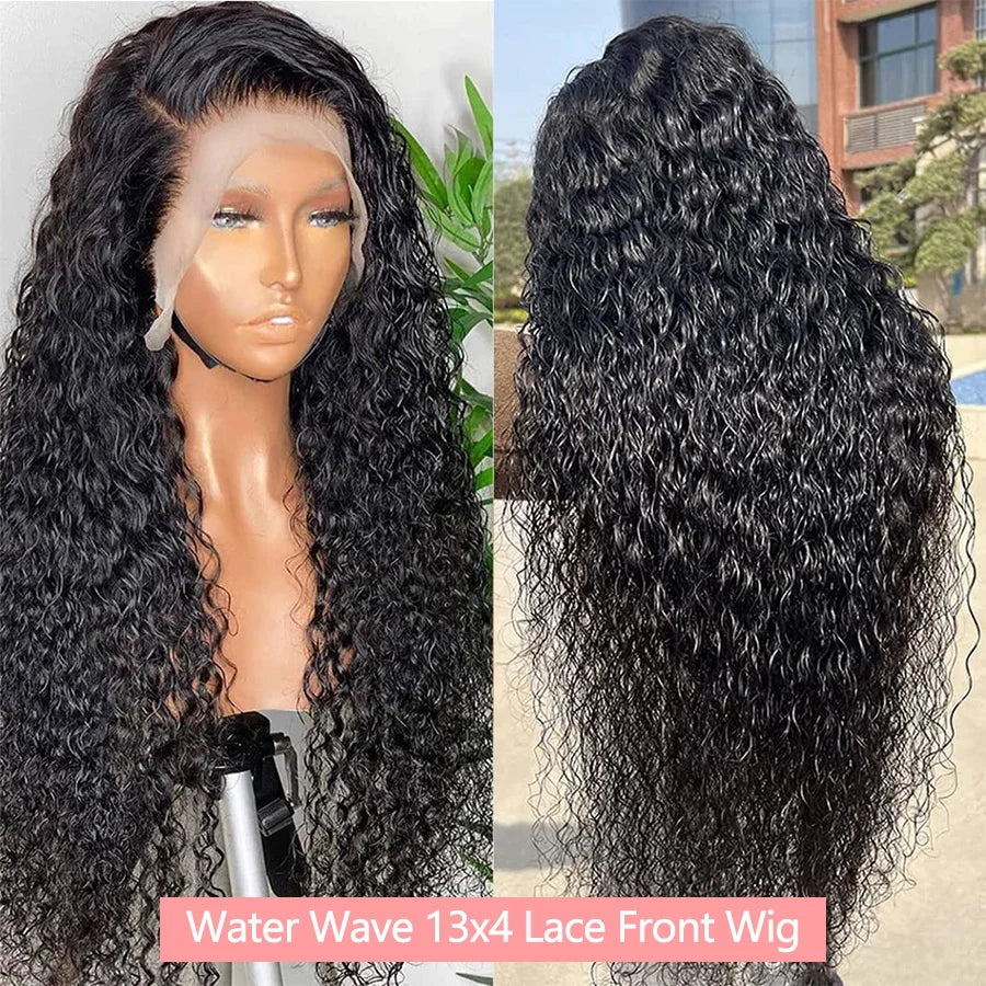 Water Wave Lace Frontal Human Hair Wig 13x4 Transparent Lace Wigs BOB Wigs Curly 100% Human Hair Wigs For Women Pre-Plucked