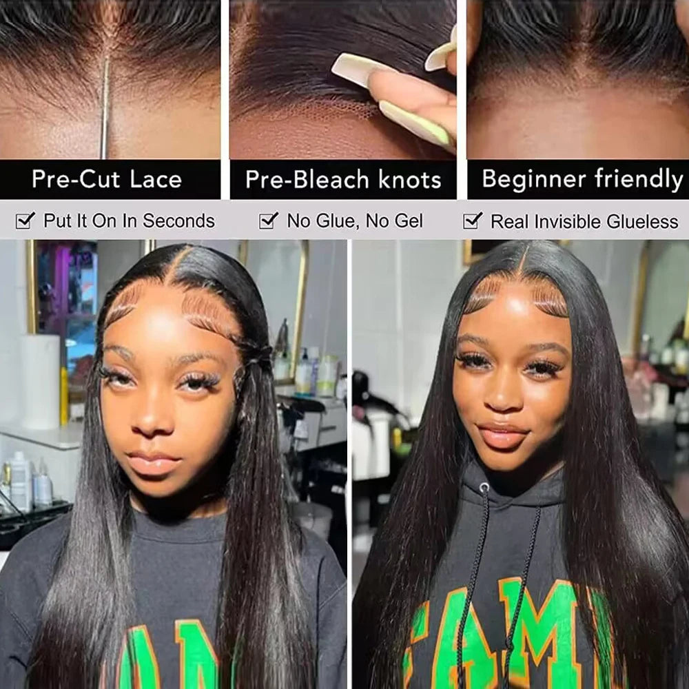 Glueless Wig Malaysian Straight 5x5 HD Lace Closure Glueless Wig Human Hair Ready To Wear Pre Cut Pre plucked