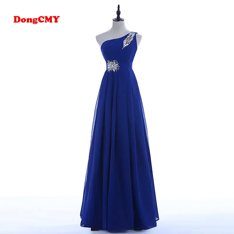 Women Robe De Soire Long Formal Blue Evening Dress Party One Shoulder Chiffon Lace-up Maxi Plus Size Vestido Festa