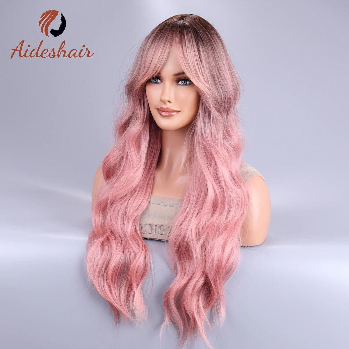 Long Body Wave Ombre Black Pink Cosplay Wigs Heat Resistant Synthetic Wigs Middle Part Natural Lolita Wigs For Women