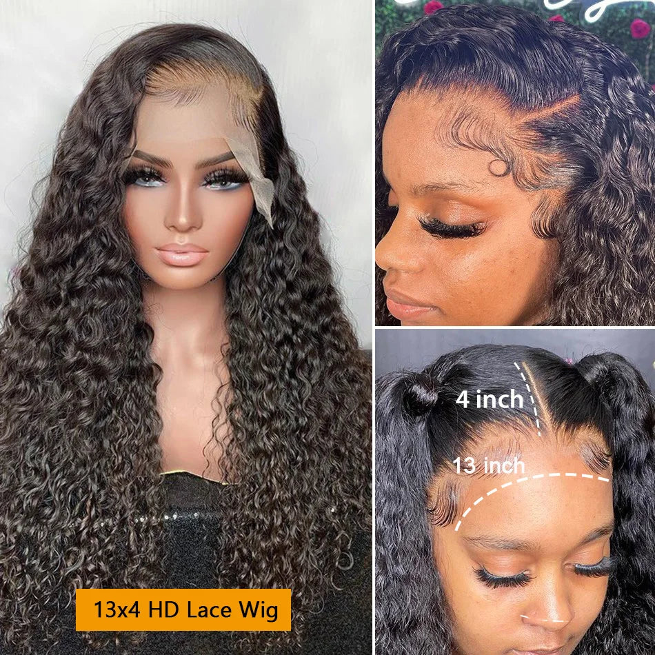 Transparent Kinky Curly 13x4 Lace Frontal Human Hair Wigs On Sale Brazilian Glueless Deep Wave 4x4 Lace Closure Wigs Pre Plucked