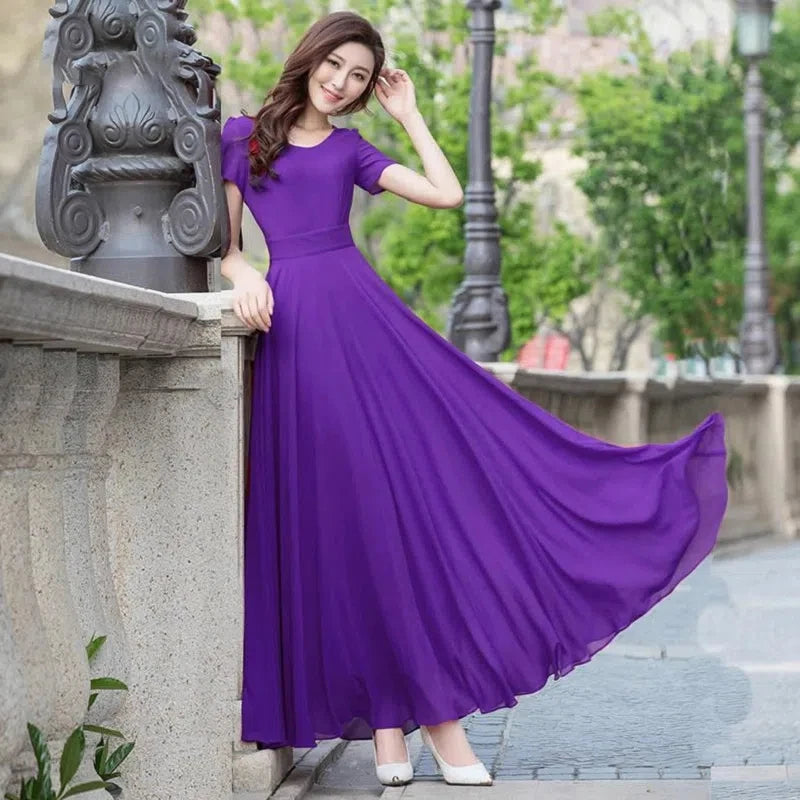 Summer Dress Women 2023 New Bohemian Beach Long Chiffon Dress Elegant Ladies Short Sleeve 5XL Sundress Women's Clothing Vestidos