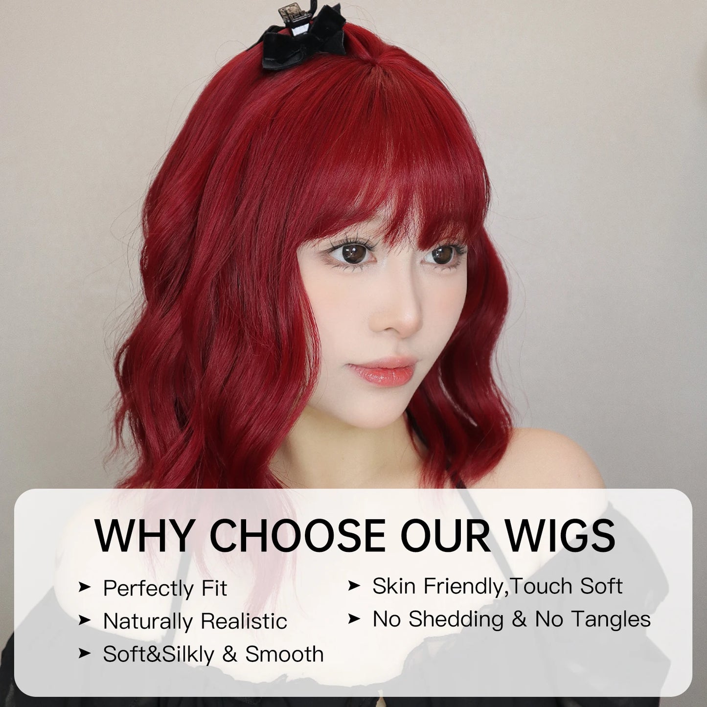 Short Curly Wavy Wigs with Bangs Deep Red Colorful Synthetic Wig Cosplay Hair for Women Party Halloween Hairs High Temperature