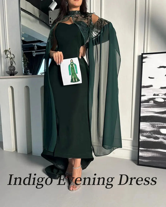 Indigo Two Piece Evening Dresses Strapless Shiny Shawl Elegant Mermaid Backless Women Formal Party Dress 2024 Damen Abendkleider