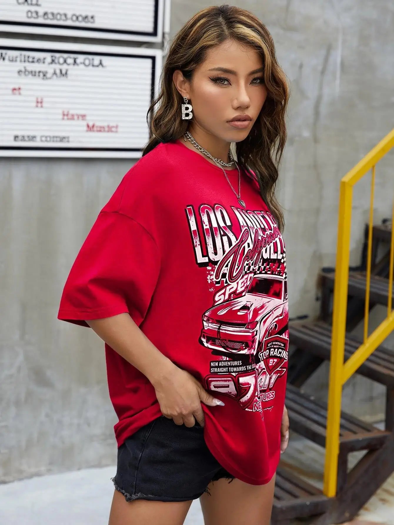 Los Angeles Auto Race Personality Graphic Women Tshirts Casual Cotton Tee Clothes Loose Street Tee Shirtfashion Soft Tops Female