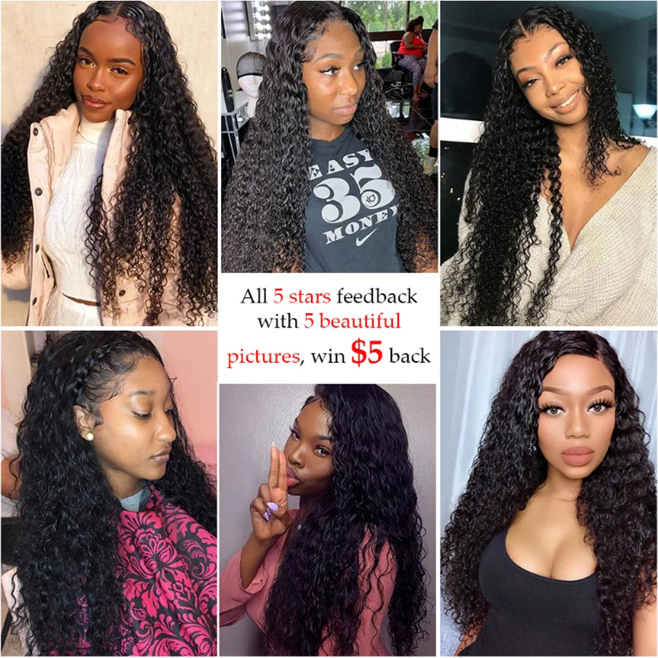 Transparent Kinky Curly 13x4 Lace Frontal Human Hair Wigs On Sale Brazilian Glueless Deep Wave 4x4 Lace Closure Wigs Pre Plucked