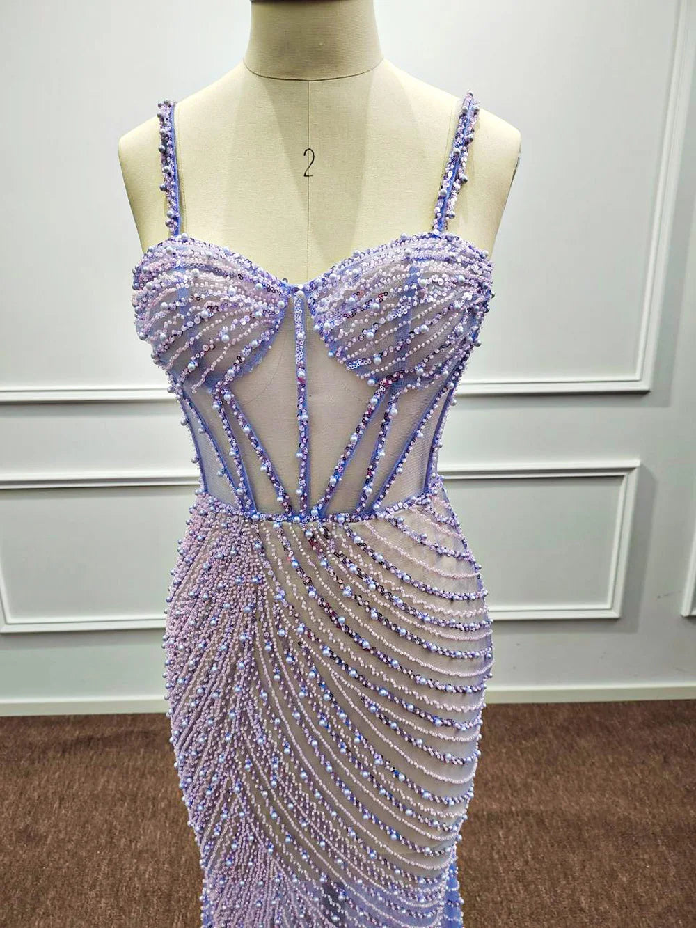 Sequined Pearl Lilac Mermaid Evening Dress Sweetheart Beaded Spaghetti Straps Elegant Luxury Long Formal Prom Party Gown Vestido