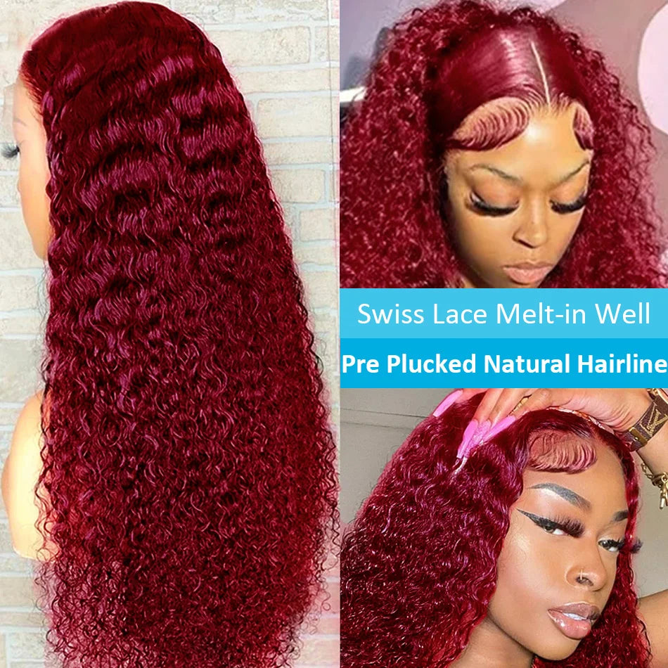 Cosdelu 13x4 Deep Curly Lace Frontal Wig 99J Burgundy 13x6 Lace Front Wigs Red Colored HD Deep Wave Human Hair Wigs For Women