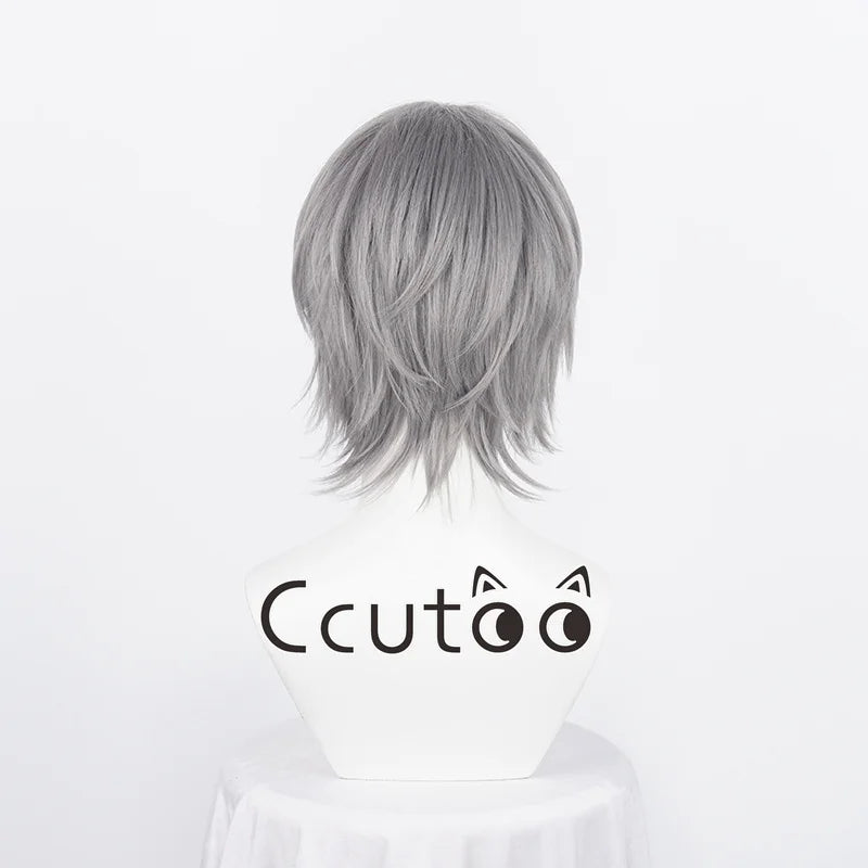 New Game Dante Cosplay Wig Short Silver Grey Hair Heat Resistant Cosplay Costumes Halloween Cos Synthetic Wigs + Wig Cap