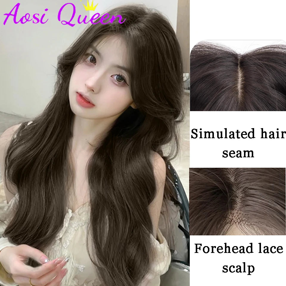 Forehead Lace Wig For Women With Long Hair Aoki Gray Middle-parted Long Curly Hair Big Waves Daily Natural Heat-resistant Wig