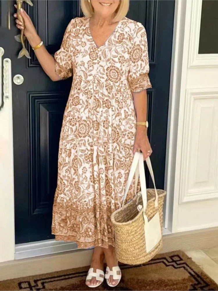 Summer Floral Print Dress For Women Casual Loose Elegant Beach Party Maxi Dresses Robe Femme Fashion Female New Vestidos 2024