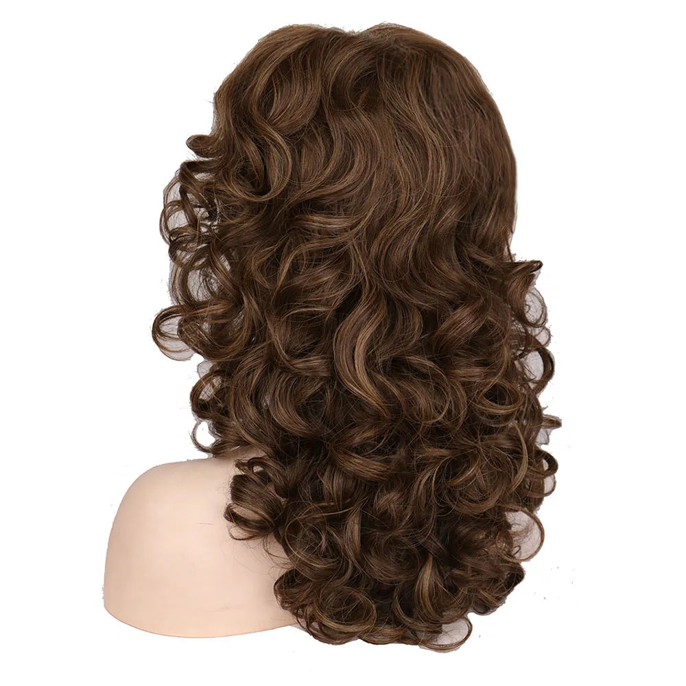 Classic Curly Wig Hair Synthetic Natural For Women Cosplay Mixing Colour Brown Wigs Daily Use Heat Resistant Daily Wigs